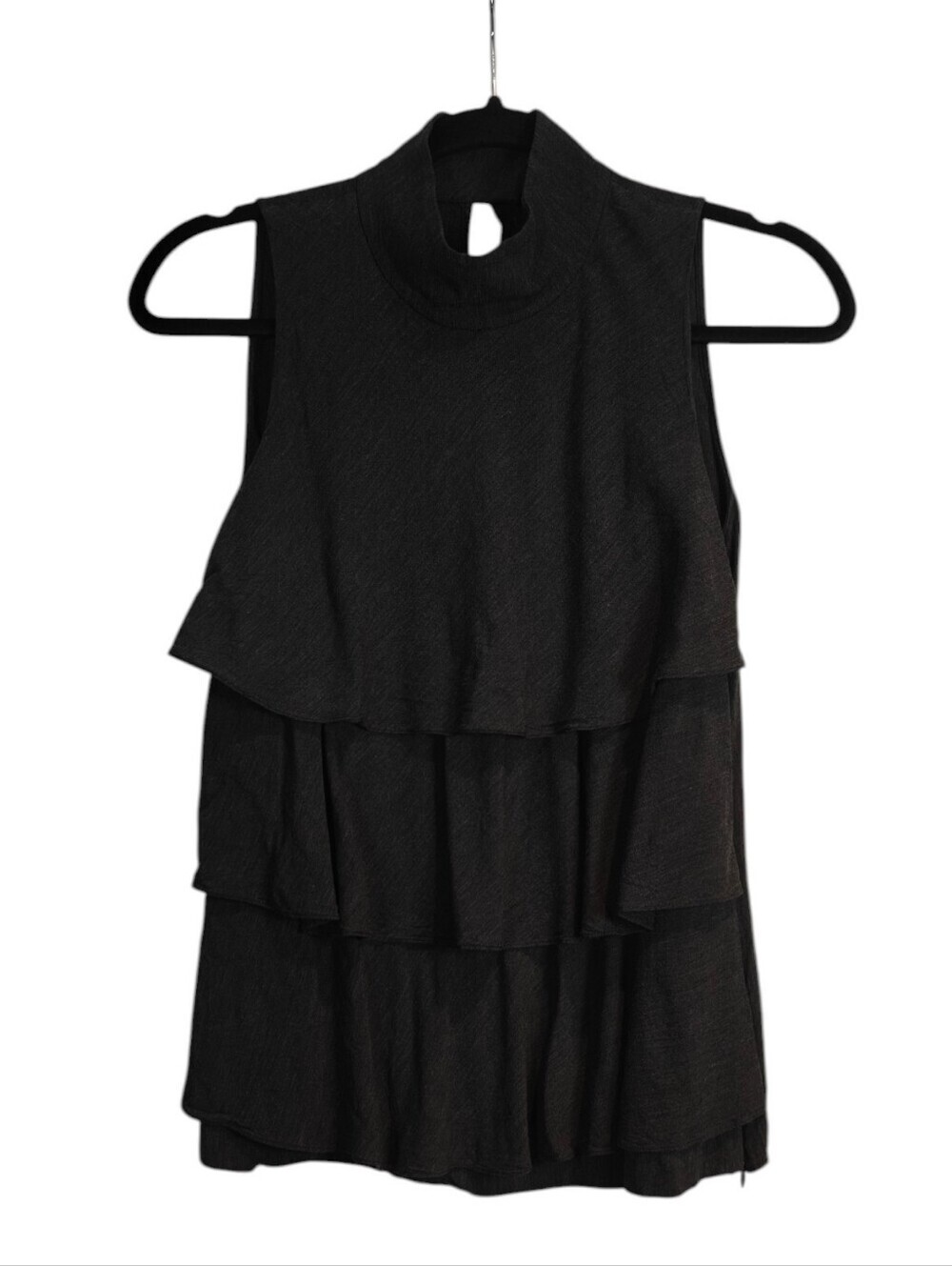 ETCETERA Tiered Sleeveless Mock Neck Sleeveless Top in Grey Size 2